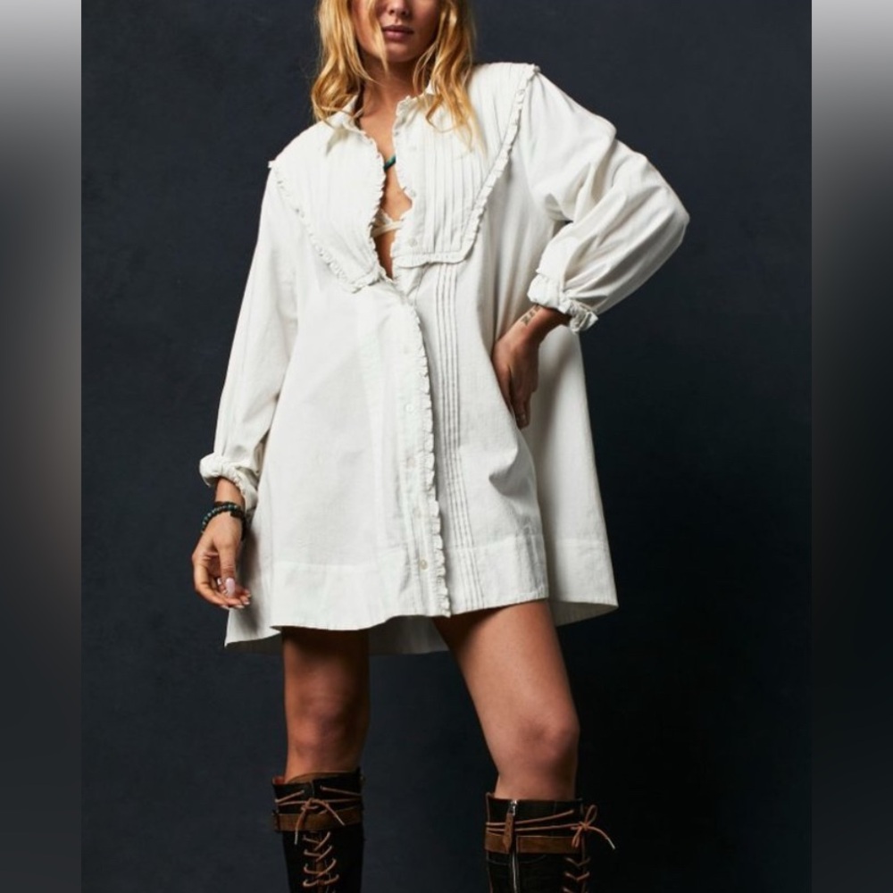 Free People | cherry mini dress, White Long Sleeve Dress, NWT, size small